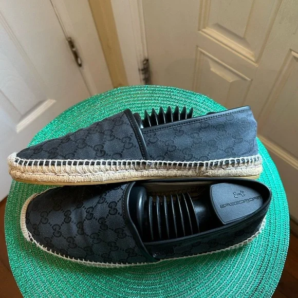 Gucci Men’s GG Canvas Leather Espadrilles Navy Made in Spain Excellent Condition